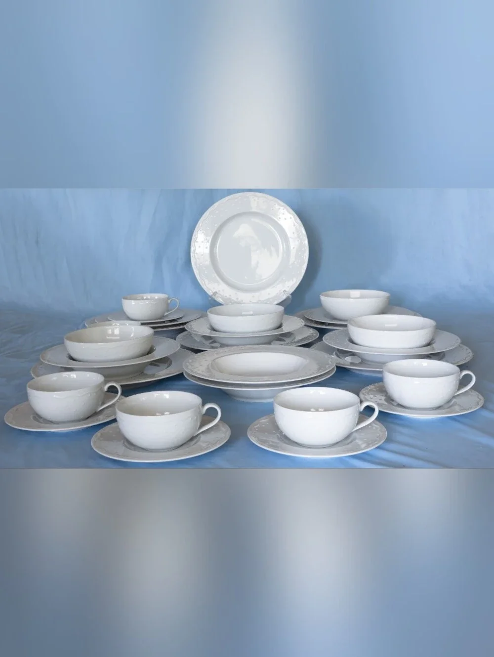 Beautiful Crate and Barrel Water Music Dinnerware Set. By Katleen Wills. Japan